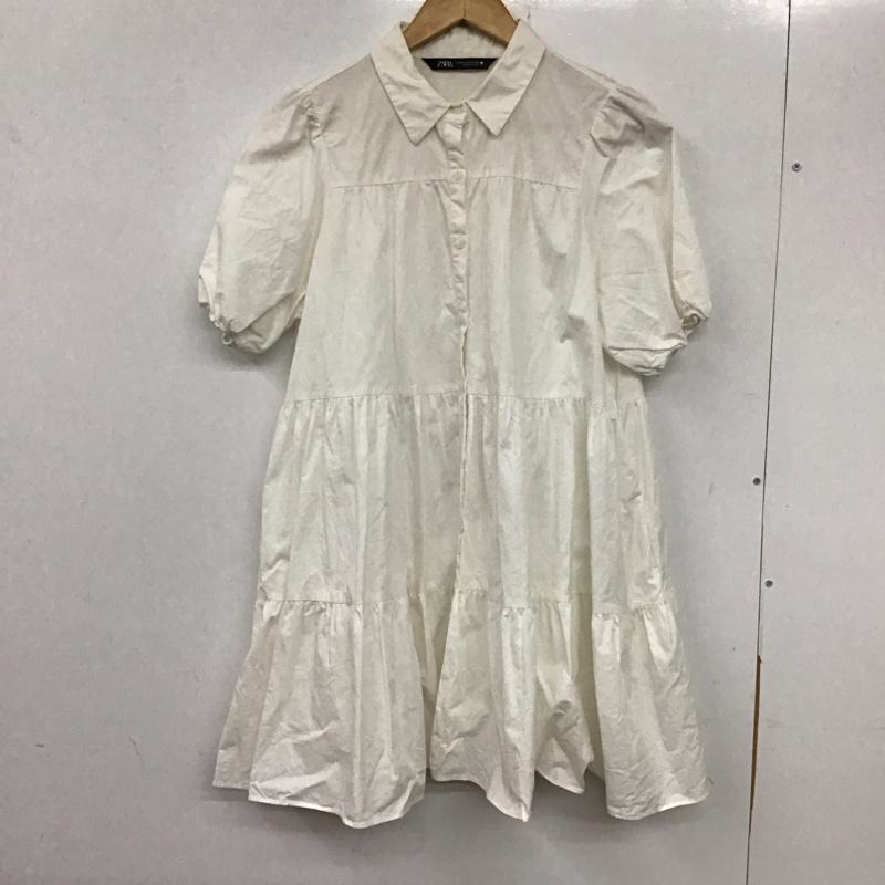 ザラ ZARA ワンピース ミニスカート 半袖ワンピース フレアスカート カラーネック シャツワンピース M 無地 白 / ホワイト / レディース USED 古着 中古 10136747