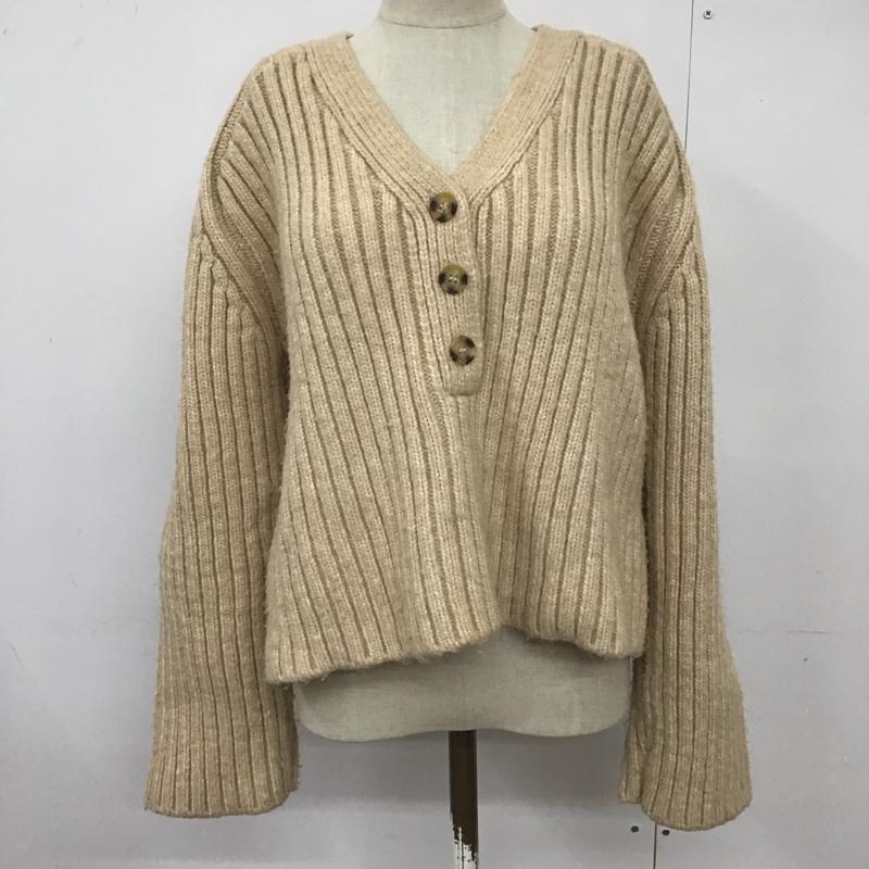 ザラ ZARA ニット、セーター 長袖 長袖ニットカットソー ニット セーター Vネックニット M 無地 ベージュ / ベージュ / レディース USED 古着 中古 10123726
