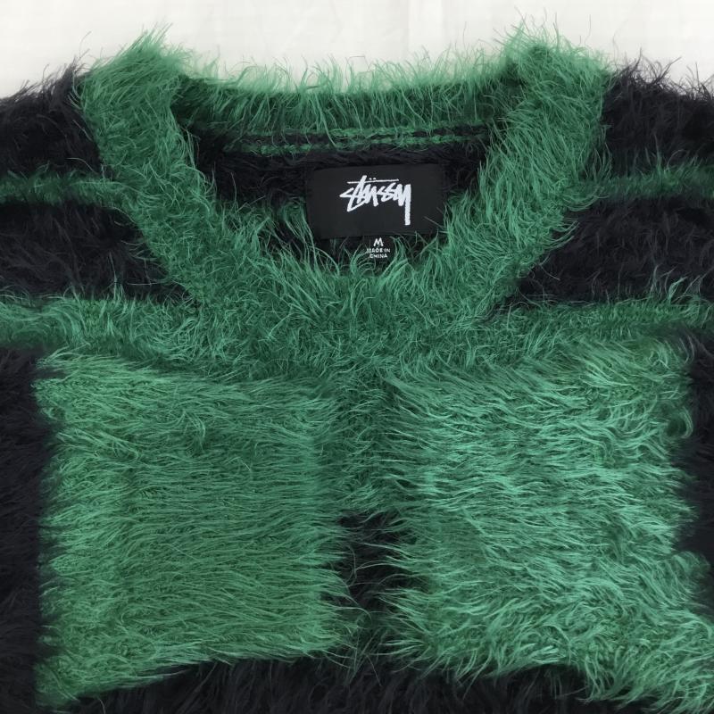 ステューシー STUSSY ニット、セーター 長袖 HAIRY Stripe CREW Sweater M ボーダー柄 黒 / ブラック / X 緑 / グリーン / メンズ USED 古着 中古 10138292