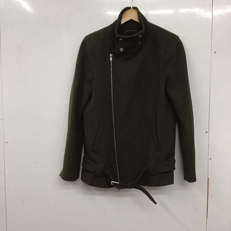 ザラウーマン ZARA WOMAN ジャケット、上着 ジャケット、ブレザー 1049/240/505 スタンドカラージャケット ライダース ショート丈 S 無地 カーキ / カーキ / レディース USED 古着 中古 10134672