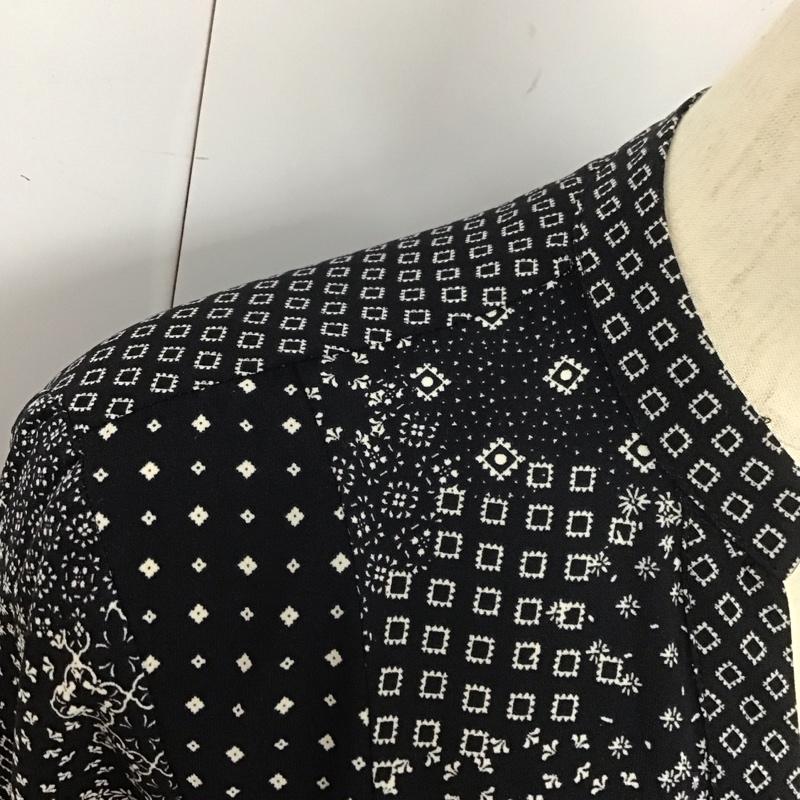 ザラベーシック ZARA BASIC シャツ、ブラウス 長袖 長袖シャツ 総柄シャツ ノーカラーシャツ Vネック L プリント 黒 / ブラック / レディース USED 古着 中古 10126942