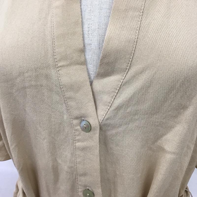 ザラ ZARA ワンピース ロングスカート 4437 244 721 半袖 シャツワンピース 開襟 オープンカラー M 無地 ベージュ / ベージュ / レディース USED 古着 中古 10122492