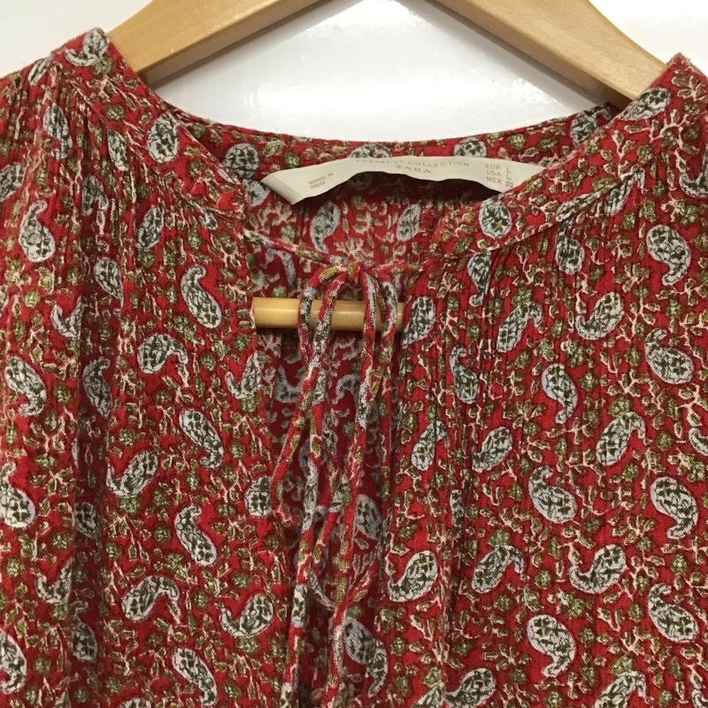 ザラ ZARA カットソー 長袖 L 総柄 赤 / レッド / レディース USED 古着 中古 10130292