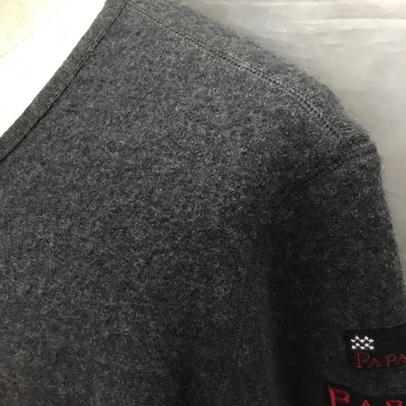 パパス PAPAS カーディガン 長袖 長袖カーディガン 長袖カットソー ノーカラージャケット 前開カーディガン M ロゴ、文字 灰 / グレー / メンズ USED 古着 中古 10122304