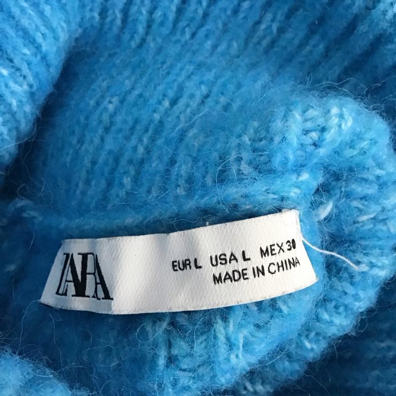 ザラ ZARA ニット、セーター 長袖 長袖ニットカットソー ニット セーター タートルネックニット L 無地 青 / ブルー / レディース USED 古着 中古 10122423