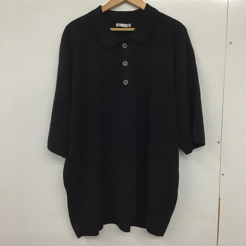 ザラ ZARA ポロシャツ 半袖 半袖ポロシャツ カラーシャツ 半袖カットソー XL 無地 黒 / ブラック / メンズ USED 古着 中古 10133345