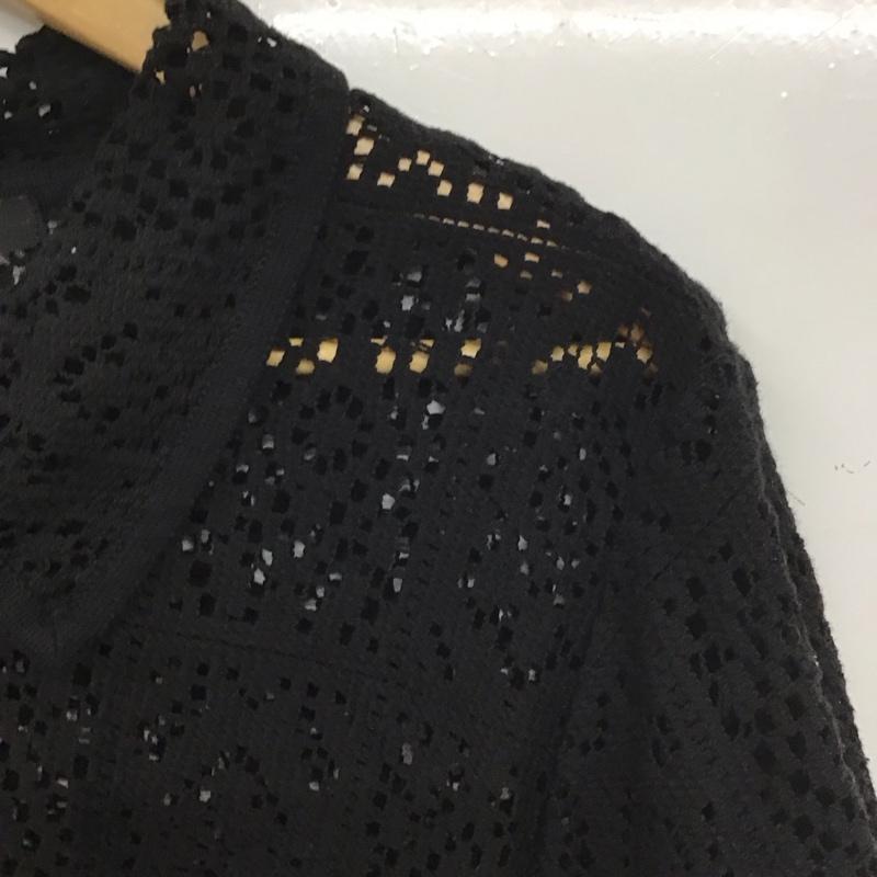 ダブルクローゼット w closet シャツ、ブラウス 半袖 半袖ニットシャツ 前ボタン 編み上げニット 総柄 黒 / ブラック / レディース USED 古着 中古 10138827
