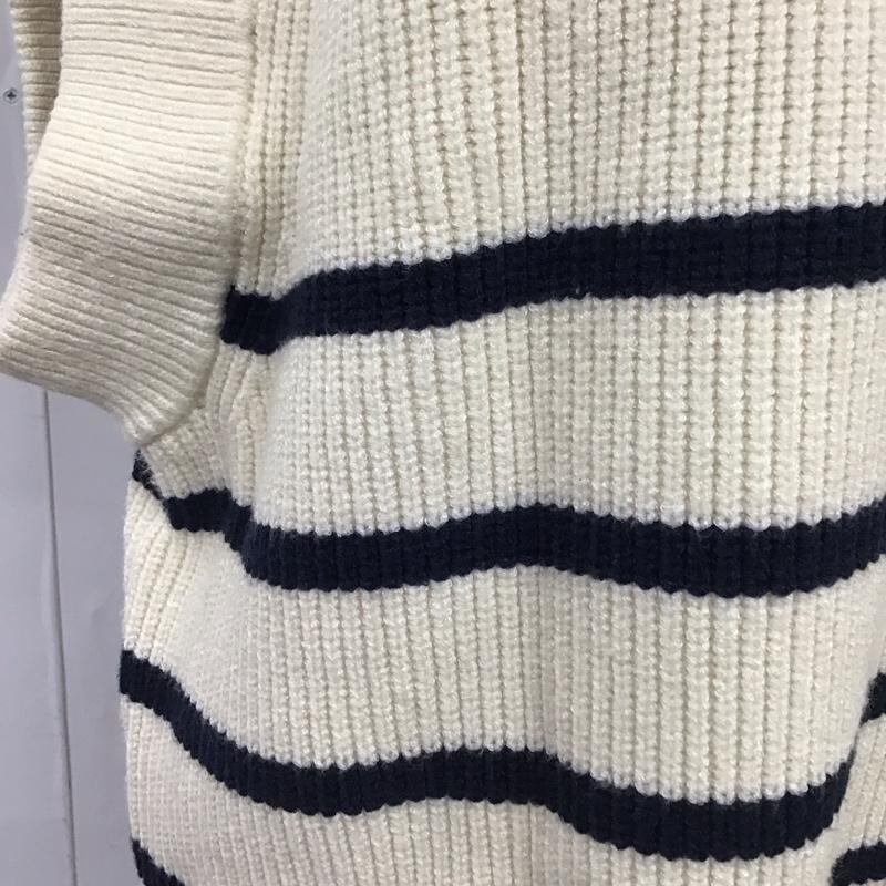 ザラ ZARA ベスト ベスト ニットベスト ノースリーブニット ジップアップネック M ボーダー柄 白 / ホワイト / レディース USED 古着 中古 10118590