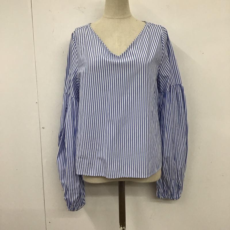 ベルシュカ Bershka カットソー 長袖 長袖カットソー Vネックカットソー ロングスリーブカットソー M ストライプ 白 / ホワイト / X 水色 / ライトブルー / レディース USED 古着 中古 10120423