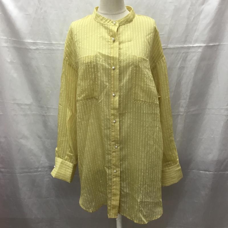 レイカズン Ray Cassin シャツ、ブラウス 長袖 532-117880 パールボタンシアーブラウス M ストライプ 黄 / イエロー / レディース USED 古着 中古 10112891