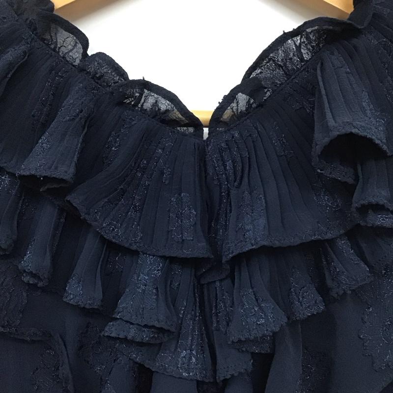 スナイデル SNIDEL ワンピース ロングスカート 半袖ロングワンピース フレアスカート 前開ボタン フリルカラー 0 総柄 紺 / ネイビー / レディース USED 古着 中古 10135998