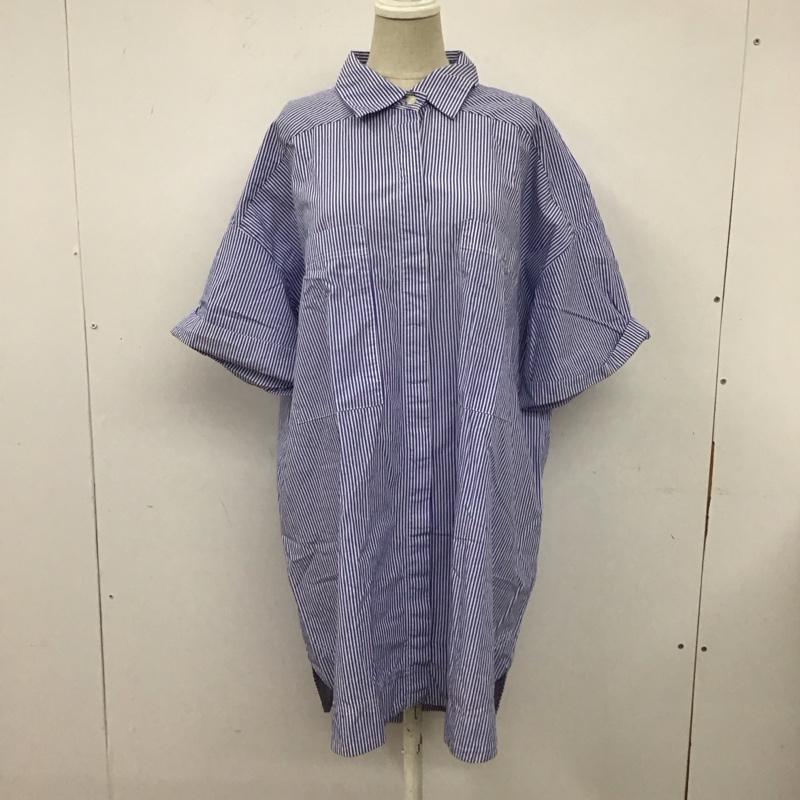 ザラ ZARA シャツ、ブラウス 半袖 8053 727 044 オーバーサイズ ロング丈 S ストライプ 白 / ホワイト / X 青 / ブルー / レディース USED 古着 中古 10109659