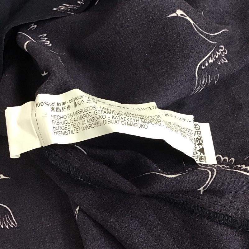ザラベーシック ZARA BASIC カットソー 七分袖 ノーカラー スキッパー 鳥 XS 総柄 紺 / ネイビー /  レディース USED 古着 中古 10114105