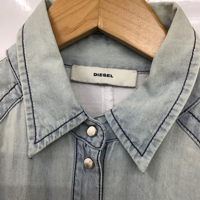 ディーゼル DIESEL シャツ、ブラウス 長袖 長袖シャツ カラーシャツ ポケットシャツ 長袖カットソー バイカラーシャツ XS 無地 インディゴ / インディゴ / レディース USED 古着 中古 10117644