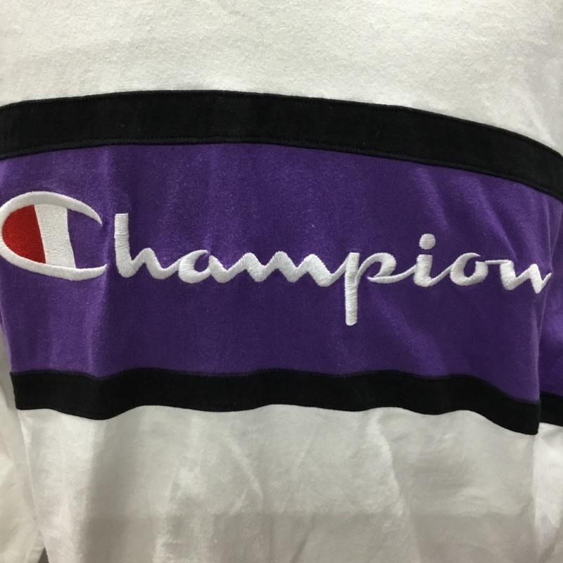 チャンピオン Champion パーカー 長袖 c8-n415 パーカー 長袖カットソー プリントTシャツ M ロゴ、文字 白 / ホワイト / X 紫 / パープル /  メンズ USED 古着 中古 10108456