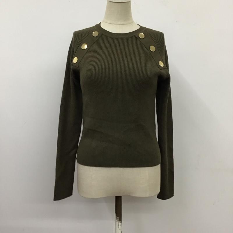 ザラ ZARA ニット、セーター 長袖 長袖ニットカットソー セーター クルーネック S 無地 カーキ / カーキ / レディース USED 古着 中古 10118515