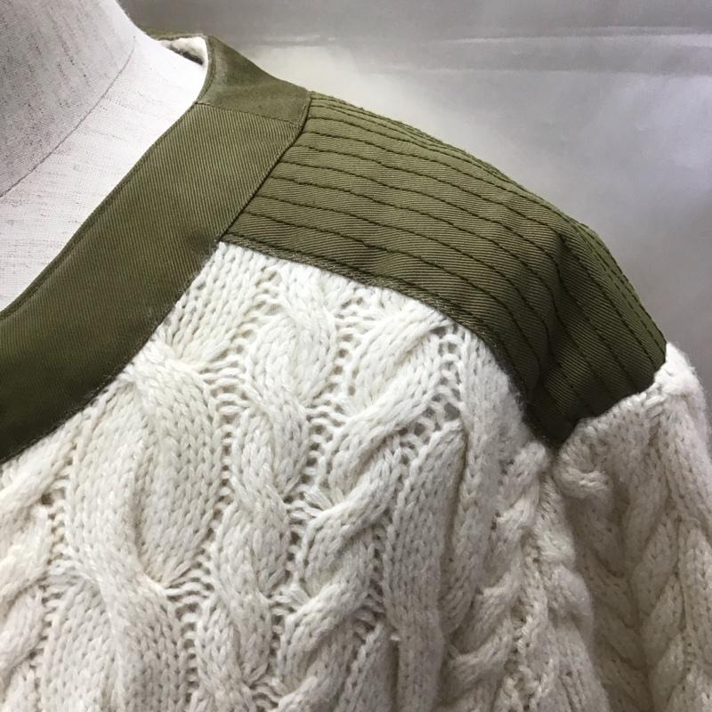 トミーヒルフィガー TOMMY HILFIGER ニット、セーター 長袖 長袖ニットカットソー セーター クルーネックニット ミリタリー S 白 / ホワイト / X カーキ / カーキ / メンズ USED 古着 中古 10111032