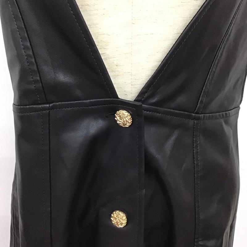 ザラ ZARA ベスト ベスト ベスト ノースリーブカットソー 前ボタン フェイクレザー XS 無地 黒 / ブラック / レディース USED 古着 中古 10127595