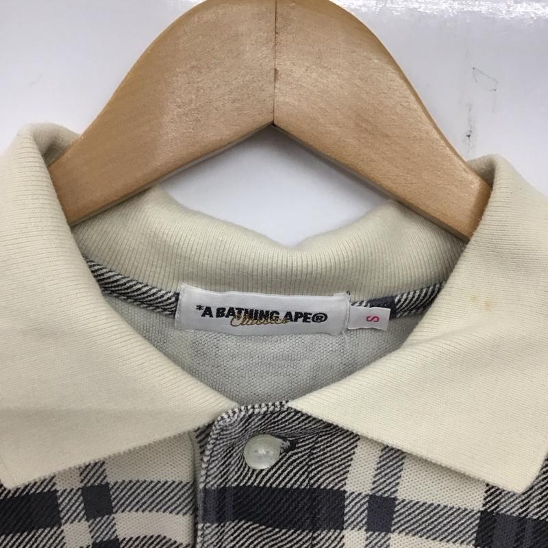 アベイシングエイプ A BATHING APE ポロシャツ 半袖 チェック S ワンポイント 灰 / グレー / X 白 / ホワイト / レディース USED 古着 中古 10138688