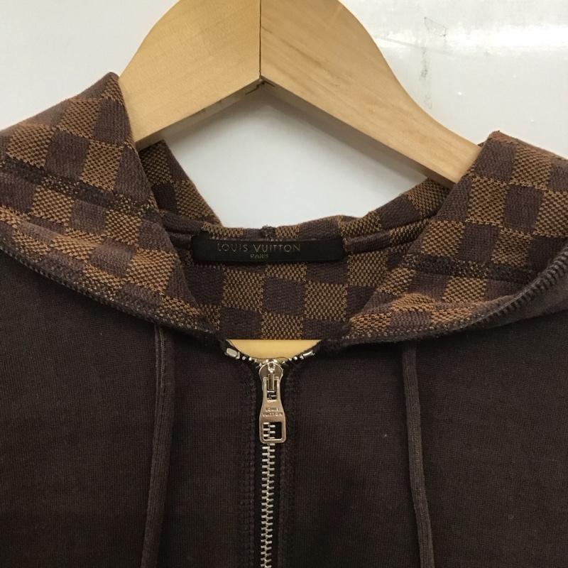 ルイヴィトン LOUIS VUITTON パーカー 長袖 ダミエ ジップアップ S 無地 X 総柄 茶 / ブラウン / メンズ USED 古着 中古 10139856