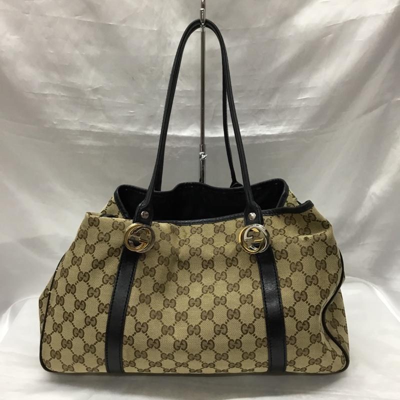 グッチ GUCCI トートバッグ トートバッグ 232957 GGキャンバス GGツインズ 総柄 黒 / ブラック / X ベージュ / ベージュ / レディース USED 古着 中古 10119657