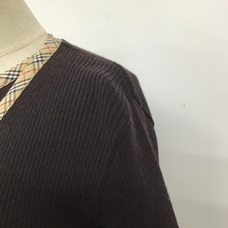 バーバリーブルーレーベル BURBERRY BLUE LABEL アンサンブルニット 長袖 FBF33-577 Vネックカーディガン 半袖ニット M チェック 黒 / ブラック / レディース USED 古着 中古 10109407