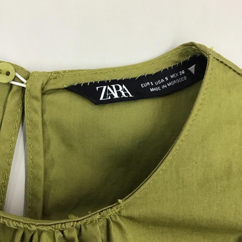 ザラ ZARA カットソー 七分袖 ペプラム パフスリーブ S 無地 カーキ / カーキ / レディース USED 古着 中古 10115874