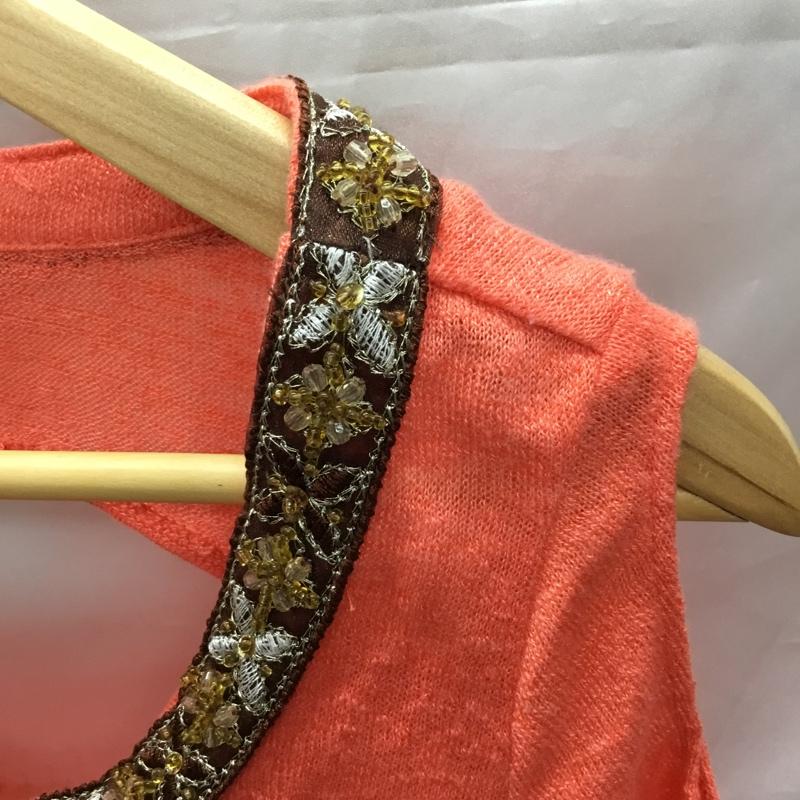 セシルマクビー CECIL McBEE カットソー 半袖 オープンスリーブ オープンショルダー FREE 刺繍 橙 / オレンジ / レディース USED 古着 中古 10118216