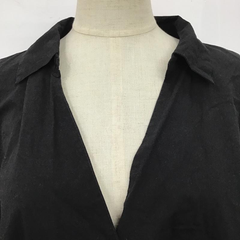 ザラ ZARA シャツ、ブラウス 半袖 半袖シャツ ロングシャツ ノーカラーシャツ 前開カーディガン M 無地 黒 / ブラック / レディース USED 古着 中古 10105941