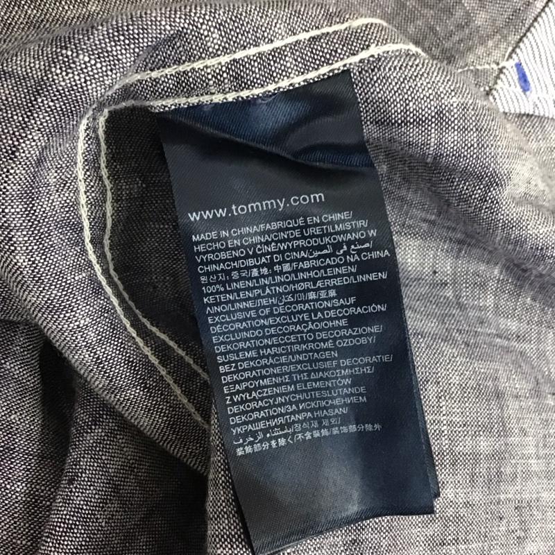 トミーヒルフィガー TOMMY HILFIGER シャツ、ブラウス 長袖 ボタンダウン 胸ポケット 麻 リネン タグ付き S ワンポイント 紺 / ネイビー / メンズ USED 古着 中古 10112922