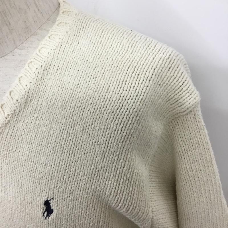 ポロバイラルフローレン Polo by RALPH LAUREN ニット、セーター 長袖 長袖ニットカットソー ニット セーター Vネックニットカットソー M ロゴ、文字 白 / ホワイト / メンズ USED 古着 中古 10110021
