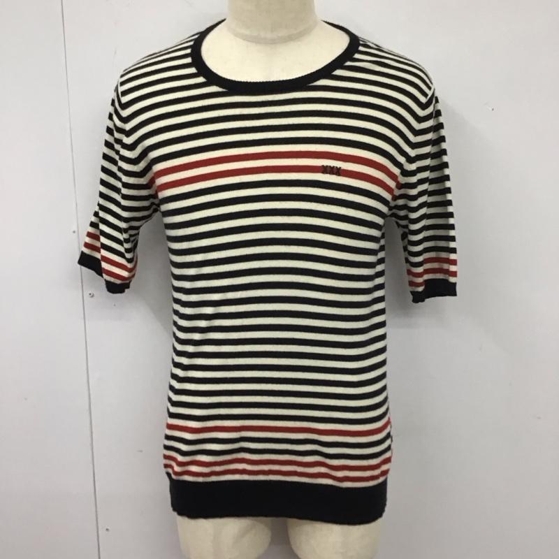 ジィ ヒステリック トリプルエックス Thee Hysteric XXX ニット、セーター 半袖 半袖ニットカットソー クルーネックカットソー 半袖セーター M ボーダー柄 白 / ホワイト / X 黒 / ブラック /  メンズ USED 古着 中古 10113136