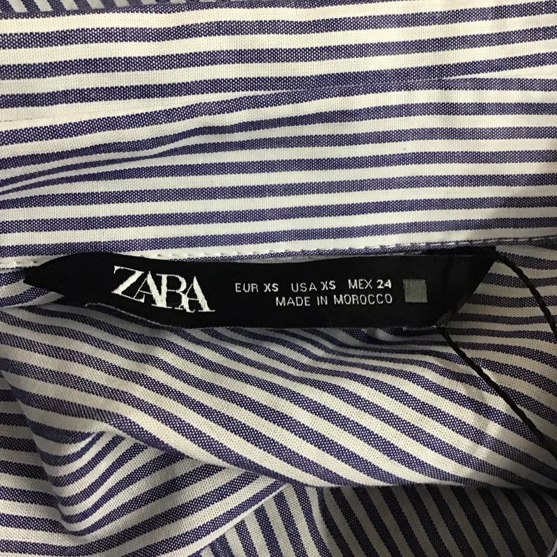 ザラ ZARA シャツ、ブラウス 長袖 8076 807 044 クロップド丈 XS ストライプ 白 / ホワイト / X 紺 / ネイビー / レディース USED 古着 中古 10118830
