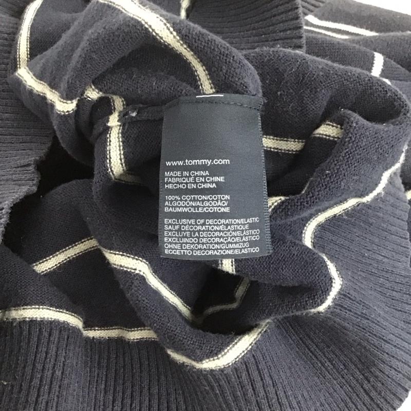 トミーヒルフィガー TOMMY HILFIGER ニット、セーター 長袖 長袖ニットカットソー Vネック セーター L ボーダー柄 紺 / ネイビー / メンズ USED 古着 中古 10143542