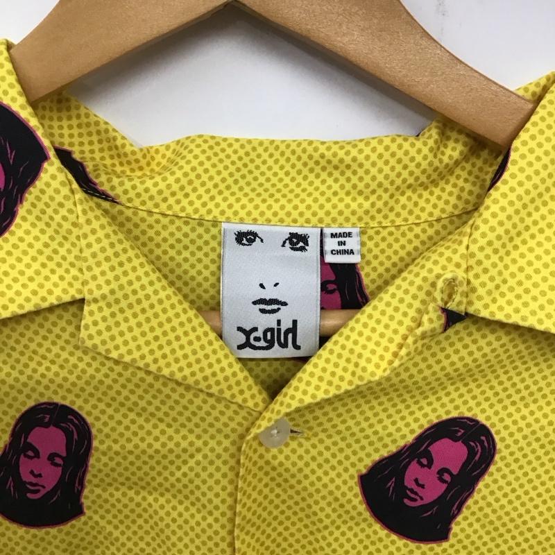 エックスガール X-girl シャツ、ブラウス 長袖 長袖シャツ 総柄シャツ カラーシャツ ポケットシャツ 2 プリント 黄 / イエロー / レディース USED 古着 中古 10135247