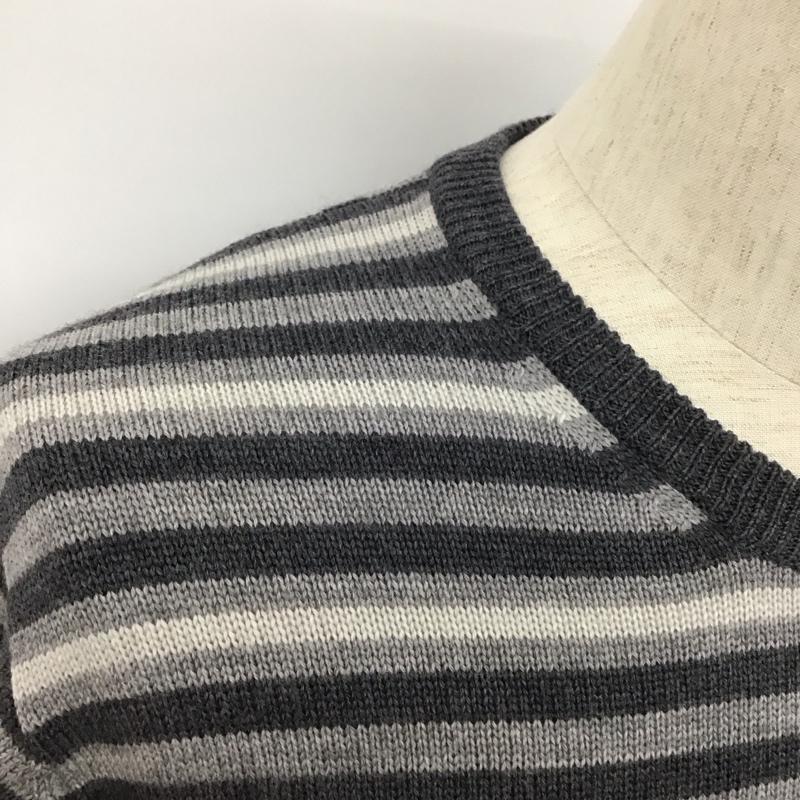 ブルックスブラザーズ BROOKS BROTHERS ニット、セーター 長袖 クルーネック ウール XL ボーダー柄 灰 / グレー / X 白 / ホワイト / X ダークグレー / ダークグレー / メンズ USED 古着 中古 10111244