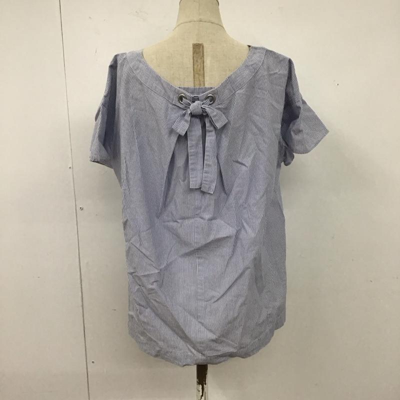ナチュラルビューティーベーシック NATURAL BEAUTY BASIC カットソー 半袖 017-7210633 フレアスリーブ Vネック S ストライプ 白 / ホワイト / X 青 / ブルー / レディース USED 古着 中古 10123100