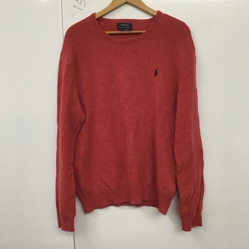 ポロラルフローレン POLO RALPH LAUREN ニット、セーター 長袖 長袖ニットカットソー クルーネック セーター L ロゴ、文字 赤 / レッド / メンズ USED 古着 中古 10129086