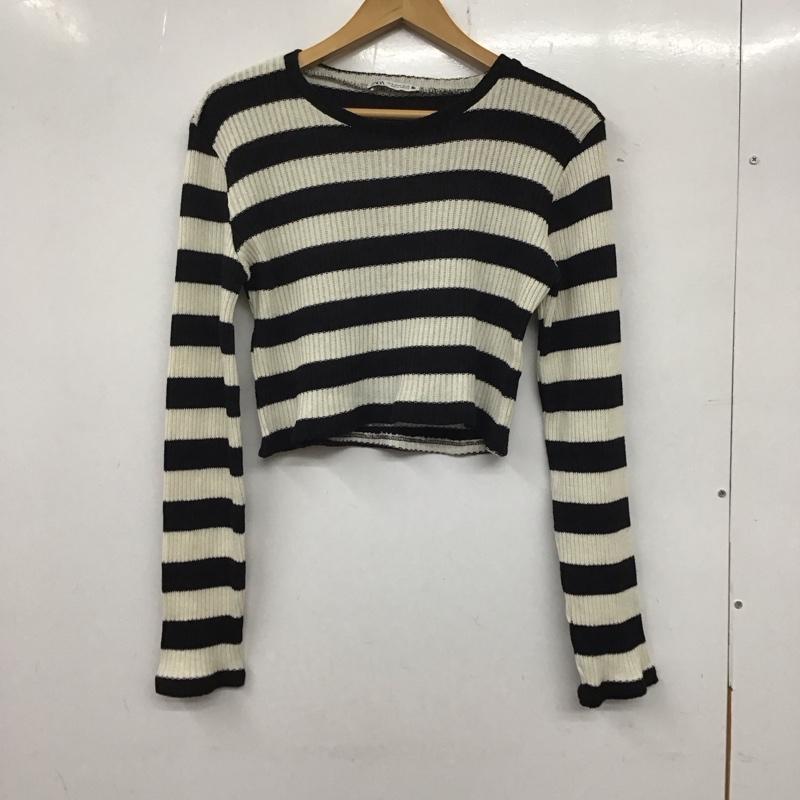ザラ ZARA ニット、セーター 長袖 長袖ニットカットソー クルーネック セーター M ボーダー柄 白 / ホワイト / X 黒 / ブラック / レディース USED 古着 中古 10136057