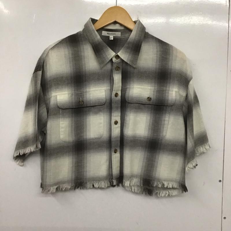 マウジー MOUSSY シャツ、ブラウス 半袖 010FSK30-1950 CUT OFF CHECK CROP SHIRT クロップド丈 FREE チェック 白 / ホワイト / X 灰 / グレー / レディース USED 古着 中古 10139229