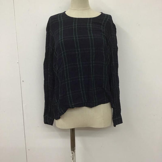 ザラウーマン ZARA WOMAN カットソー 長袖 9479 247 401 バルーンスリーブ L チェック 紺 / ネイビー / X 緑 / グリーン / X 白 / ホワイト /  レディース USED 古着 中古 10108414