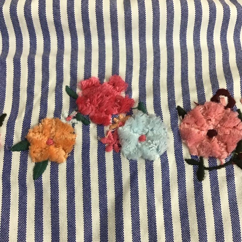 ザラ ZARA カットソー 半袖 7521 075 058 オフショルダー 刺繍 花柄 L ストライプ 白 / ホワイト / X 青 / ブルー /  レディース USED 古着 中古 10106729