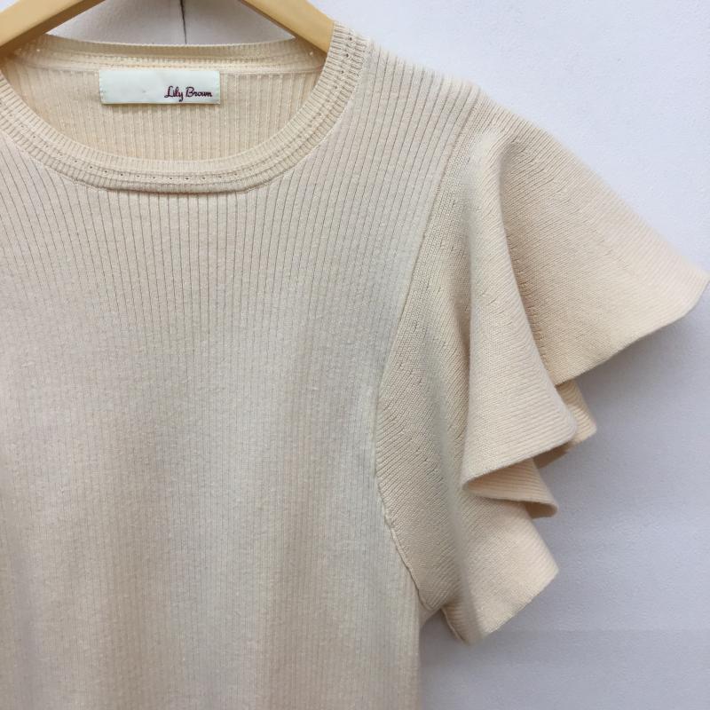 リリー ブラウン Lily Brown カットソー 半袖 ラッフルフリルニット FREE 無地 ベージュ / ベージュ / レディース USED 古着 中古 10135936