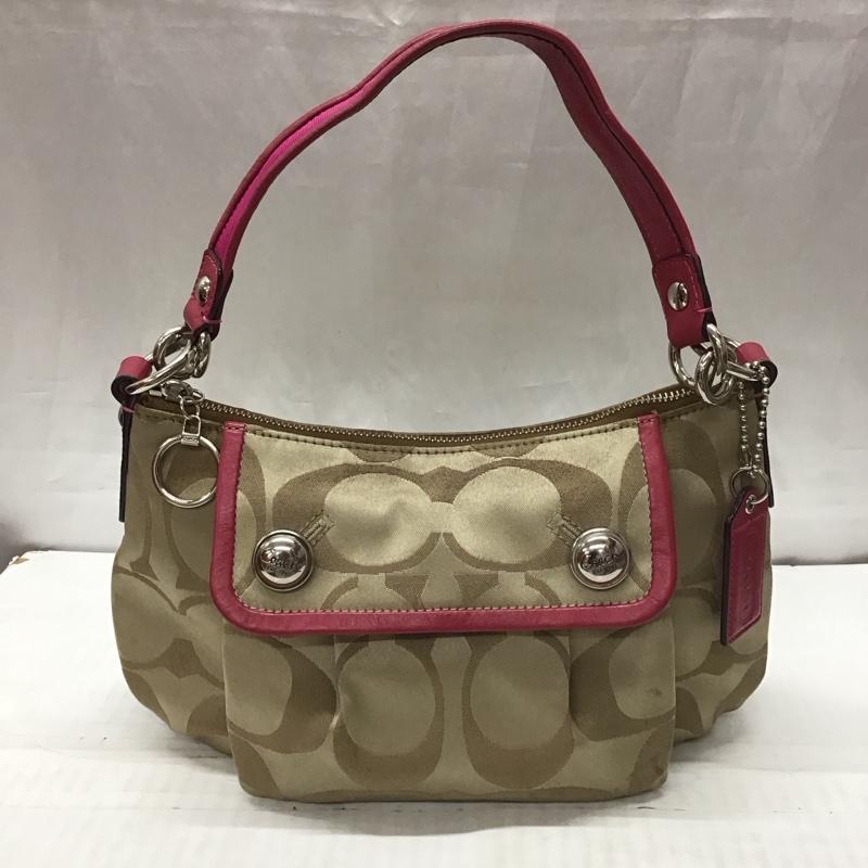 コーチ COACH ハンドバッグ ハンドバッグ F13833 シグネチャー ショルダー 2WAY 総柄 ベージュ / ベージュ / X 桃 / ピンク / レディース USED 古着 中古 10112185