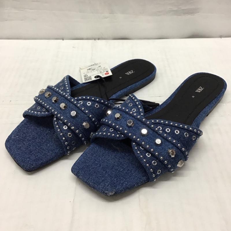 ザラ ZARA サンダル サンダル 1603 210 017 デニム タグ付き スタッズ 39 青 / ブルー / レディース USED 古着 中古 10115669