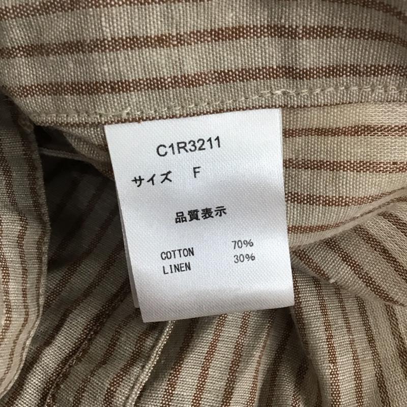 クリスプ Crisp シャツ、ブラウス 長袖 C1R3211 サイドリボンストライプシャツ 長袖シャツ ノーカラーシャツ FREE ストライプ ベージュ / ベージュ / レディース USED 古着 中古 10109851