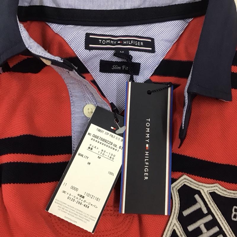 トミーヒルフィガー TOMMY HILFIGER ポロシャツ 半袖 半袖ポロシャツ 半袖シャツ 半袖カットソー M ロゴ、文字 赤 / レッド / X 紺 / ネイビー /  メンズ USED 古着 中古 10111038