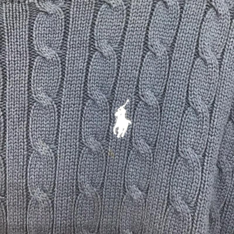 ラルフローレン RALPHLAUREN ニット、セーター 長袖 ケーブル編み コットン クルーネック L ワンポイント 紺 / ネイビー / レディース USED 古着 中古 10138500