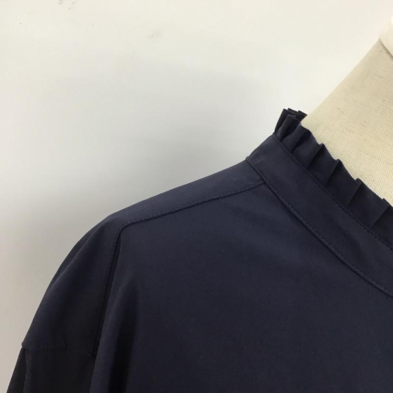 グリーンレーベルリラクシング green label relaxing シャツ、ブラウス 長袖 3511-167-1356 フリルスタンド XS 無地 紺 / ネイビー / レディース USED 古着 中古 10109663