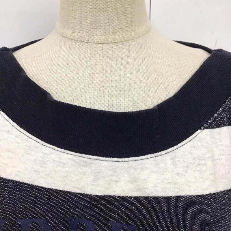 バーバリーブルーレーベル BURBERRY BLUE LABEL ワンピース ひざ丈スカート E1P35-183-03 チュニック 五分袖 ボーダー 38 プリント X ロゴ、文字 灰 / グレー / X 紺 / ネイビー / レディース USED 古着 中古 10116934